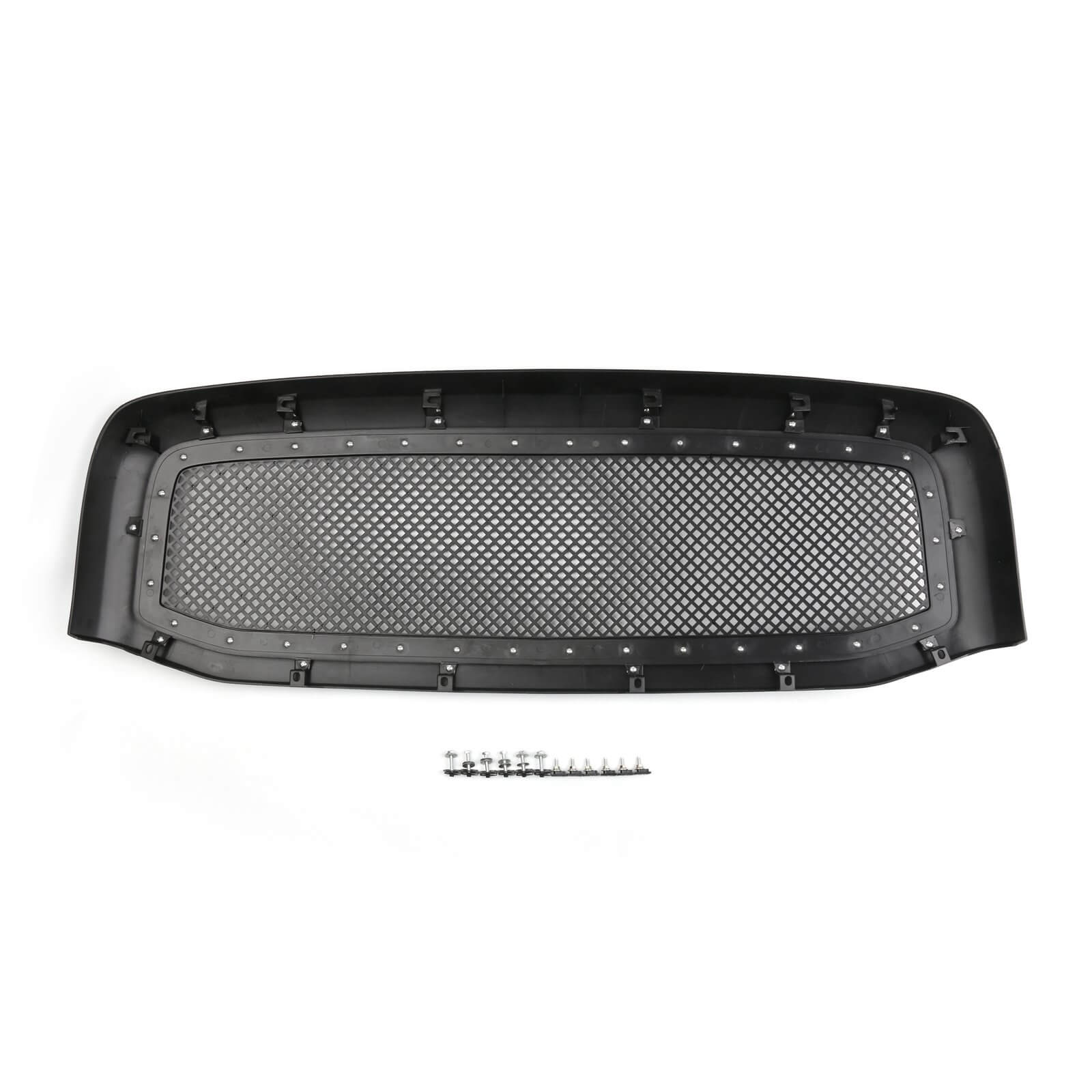 2006-2008 Dodge Ram 1500 2500 3500 Mesh Style Rivet Front Hood Grille — Black/Chrome