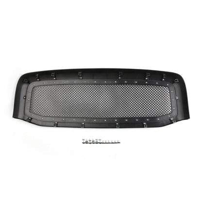 2006-2008 Dodge Ram 1500 2500 3500 Mesh Style Rivet Front Hood Grille — Black/Chrome