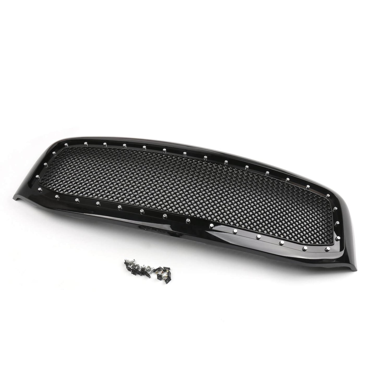 2006-2008 Dodge Ram 1500 2500 3500 Mesh Style Rivet Front Hood Grille — Black/Chrome