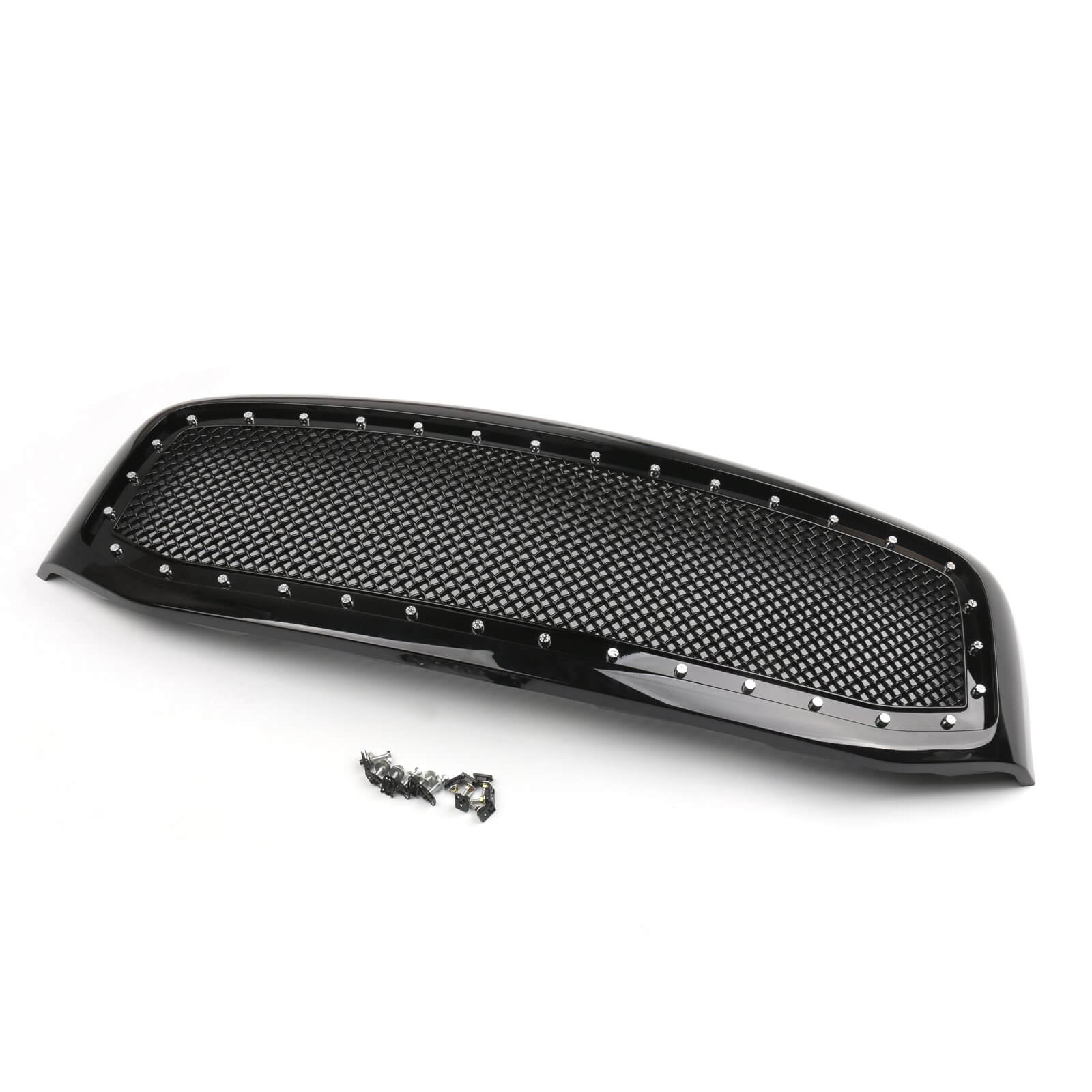 2006-2008 Dodge Ram 1500 2500 3500 Mesh Style Rivet Front Hood Grille — Black/Chrome