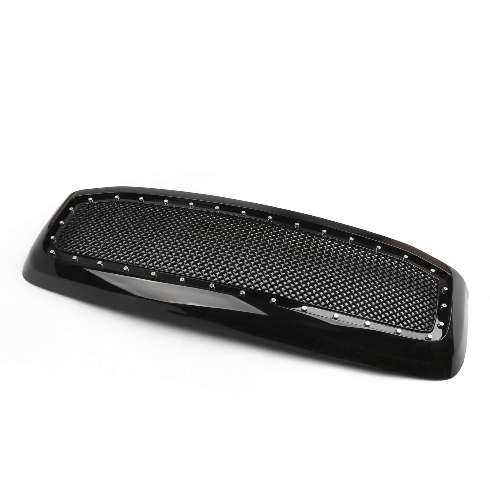 2006-2008 Dodge Ram 1500 2500 3500 Mesh Style Rivet Front Hood Grille — Black/Chrome