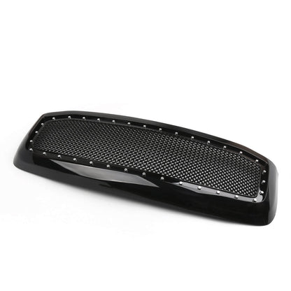 2006-2008 Dodge Ram 1500 2500 3500 Mesh Style Rivet Front Hood Grille — Black/Chrome