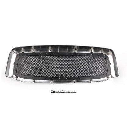 2006-2008 Dodge Ram 1500 2500 3500 Mesh Style Rivet Front Hood Grille — Black/Chrome