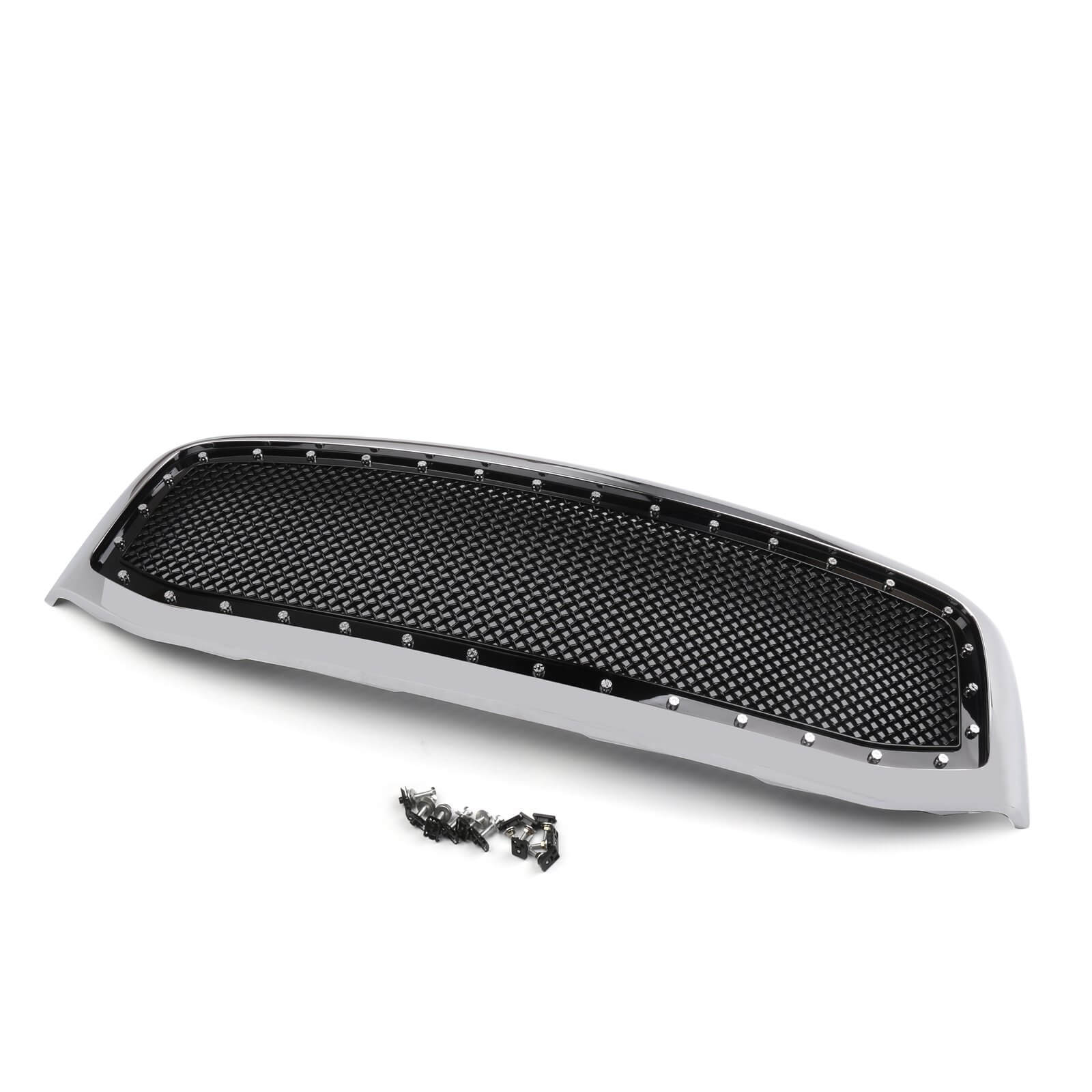 2006-2008 Dodge Ram 1500 2500 3500 Mesh Style Rivet Front Hood Grille — Black/Chrome