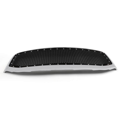 2006-2008 Dodge Ram 1500 2500 3500 Mesh Style Rivet Front Hood Grille — Black/Chrome