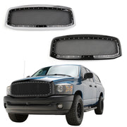 2006-2008 Dodge Ram 1500 2500 3500 Mesh Style Rivet Front Hood Grille — Black/Chrome