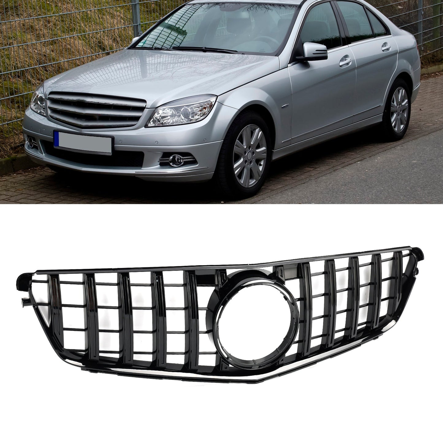 2008-2014 Mercedes-Benz C-Class W204 GTR Style Front Bumper Grille with Benz Logo