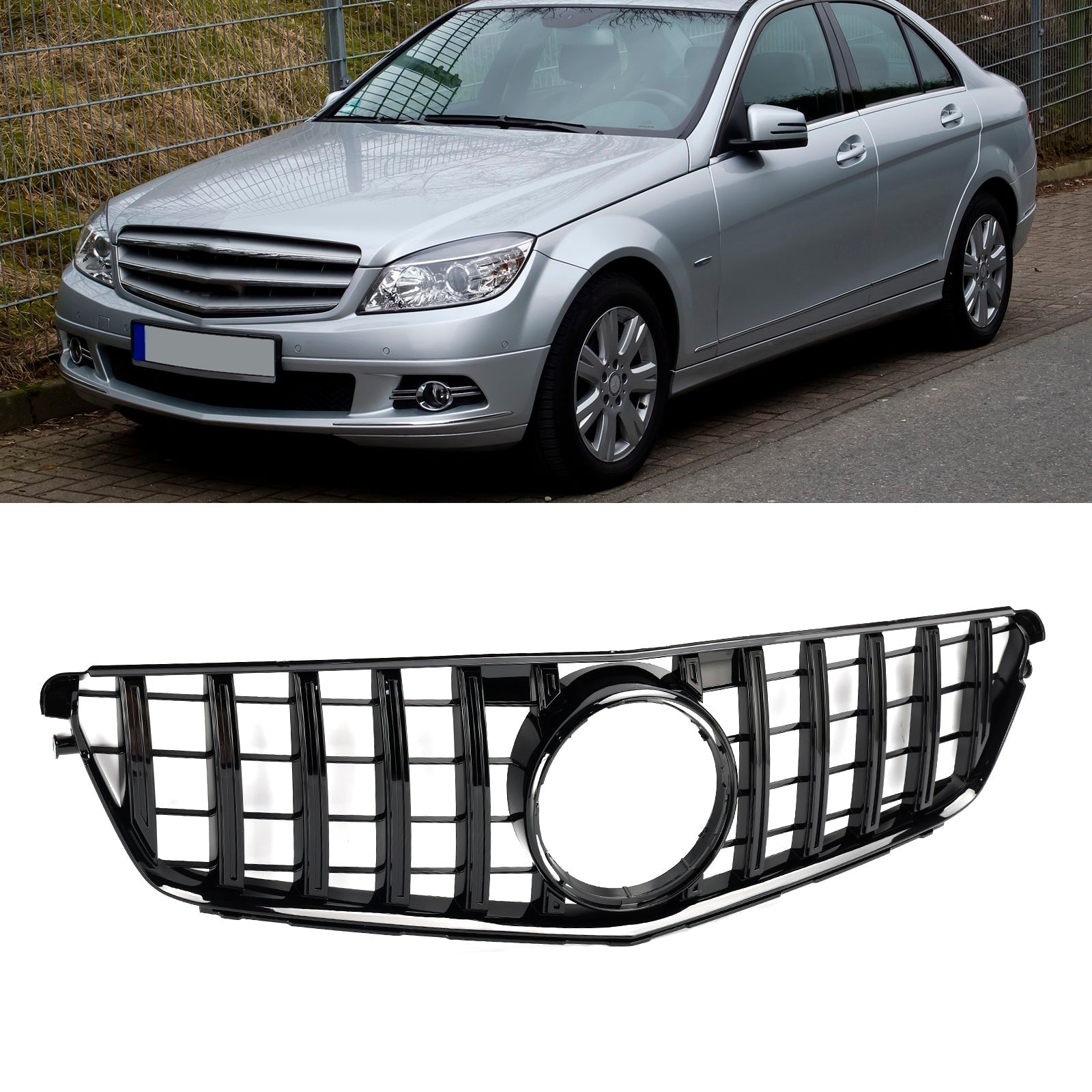 2008-2014 Mercedes-Benz C-Class W204 GTR Style Front Bumper Grille with Benz Logo