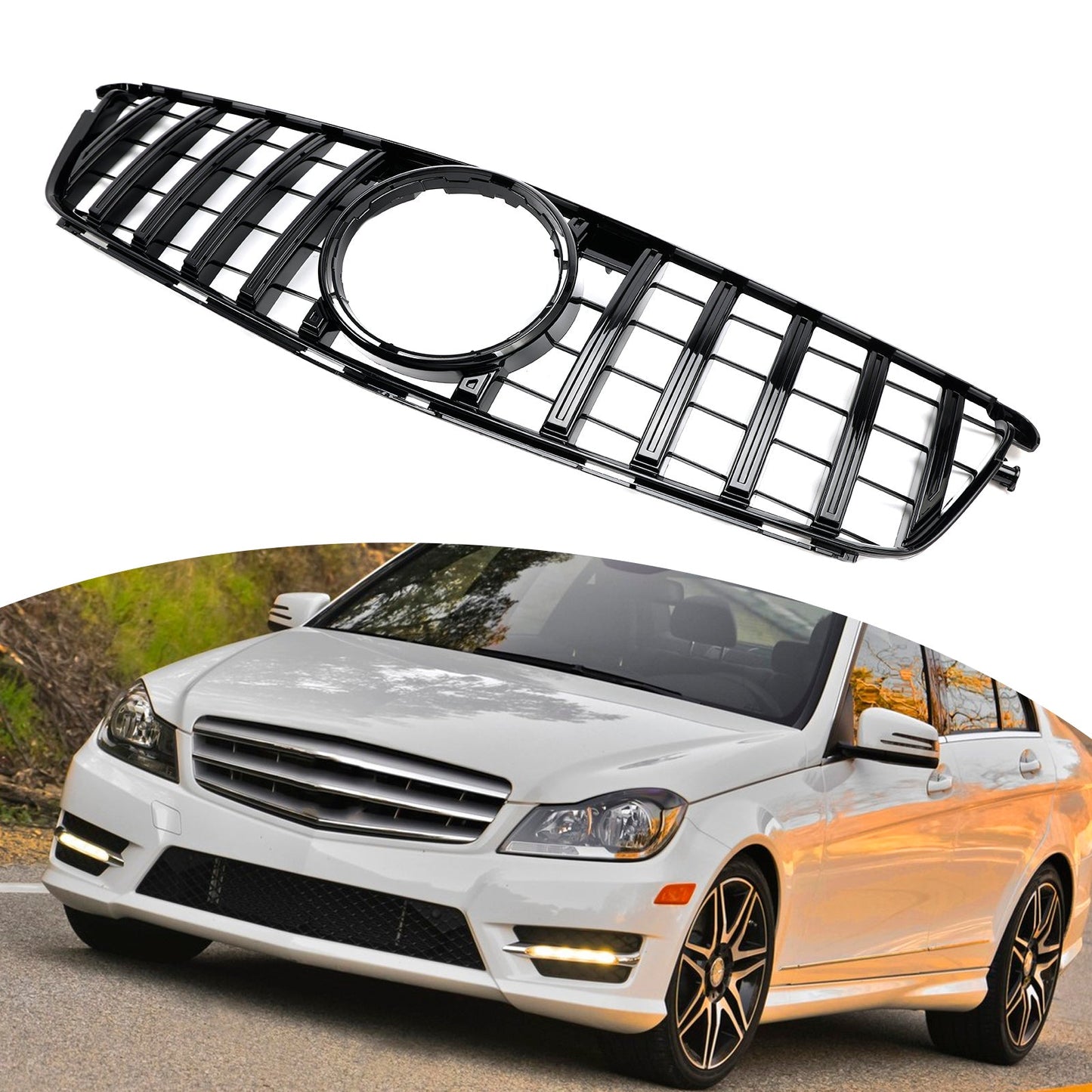 2008-2014 Mercedes-Benz C-Class W204 GTR Style Front Bumper Grille with Benz Logo