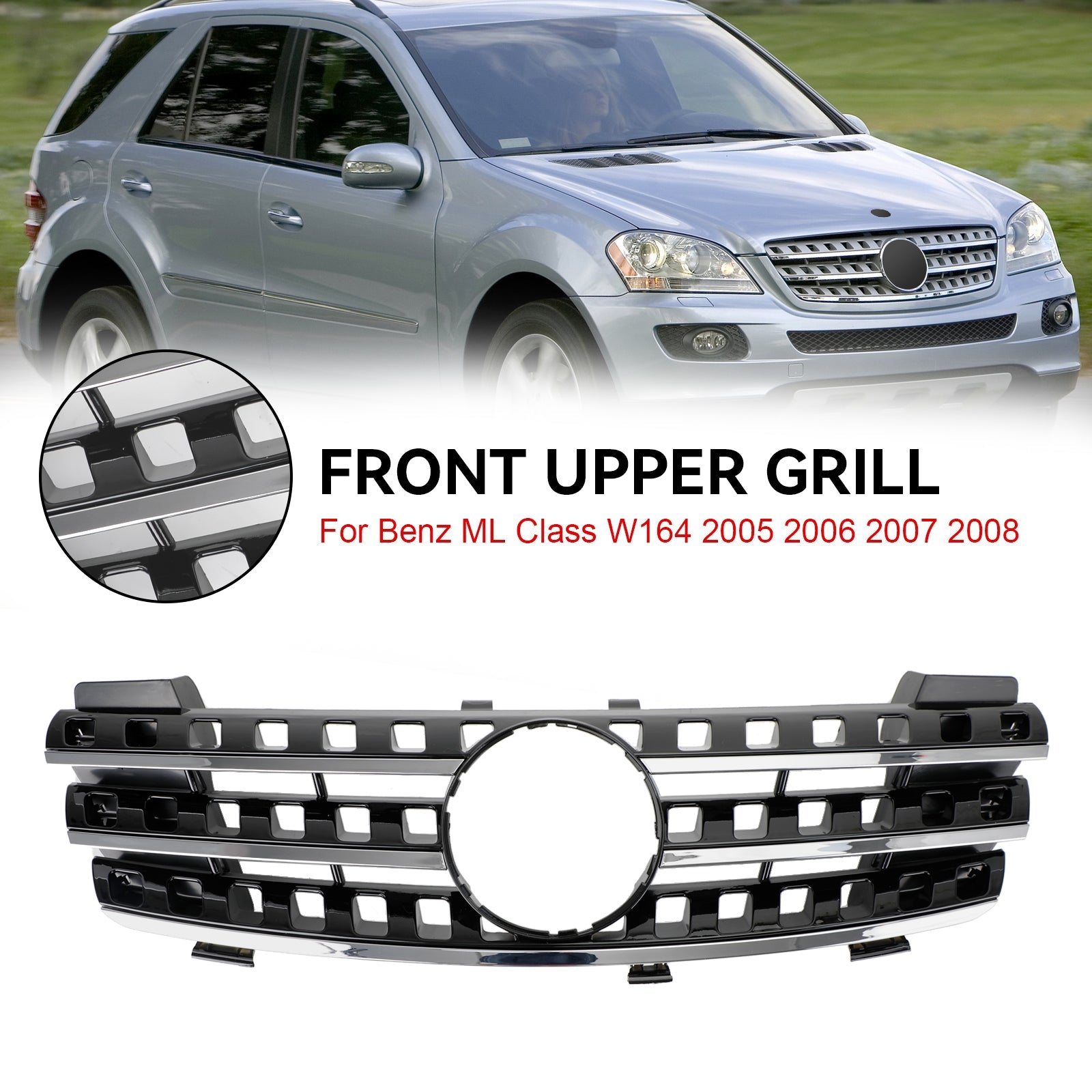 2005-2008 Mercedes-Benz ML-Class W164 ML320 ML350 ML500 Chrome Black Front Upper Grille