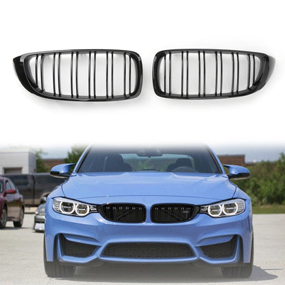 2014+ BMW 4 Series F32 F33 F36 F82 Gloss Black Dual Slat M4 Sport Front Kidney Grille