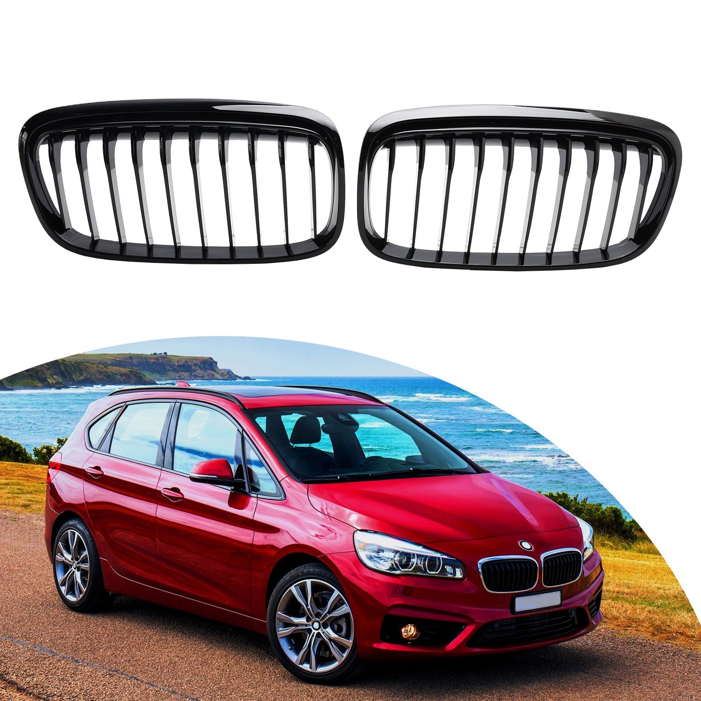 2015-2018 BMW 2 Series Gran Tourer F45 F46 Gloss Black Front Kidney Grille