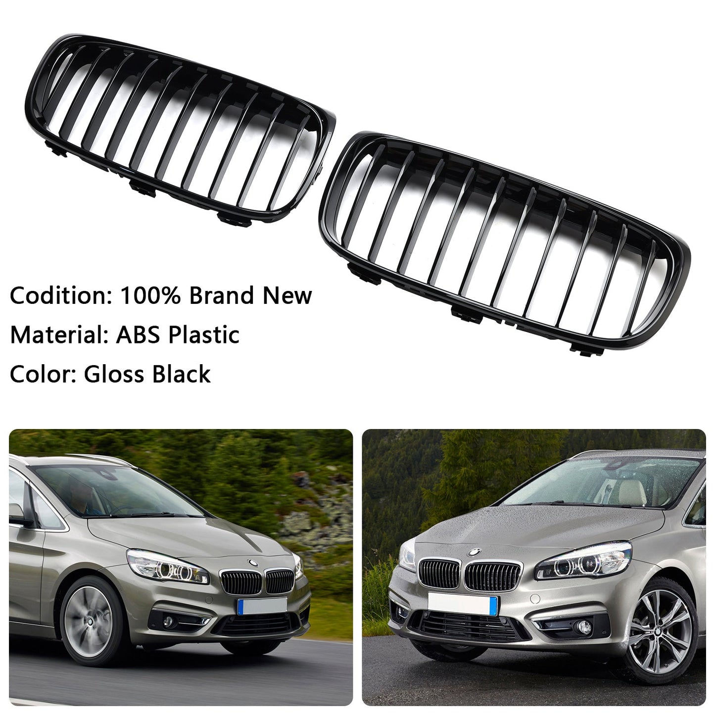2015-2018 BMW 2 Series Gran Tourer F45 F46 Gloss Black Front Kidney Grille