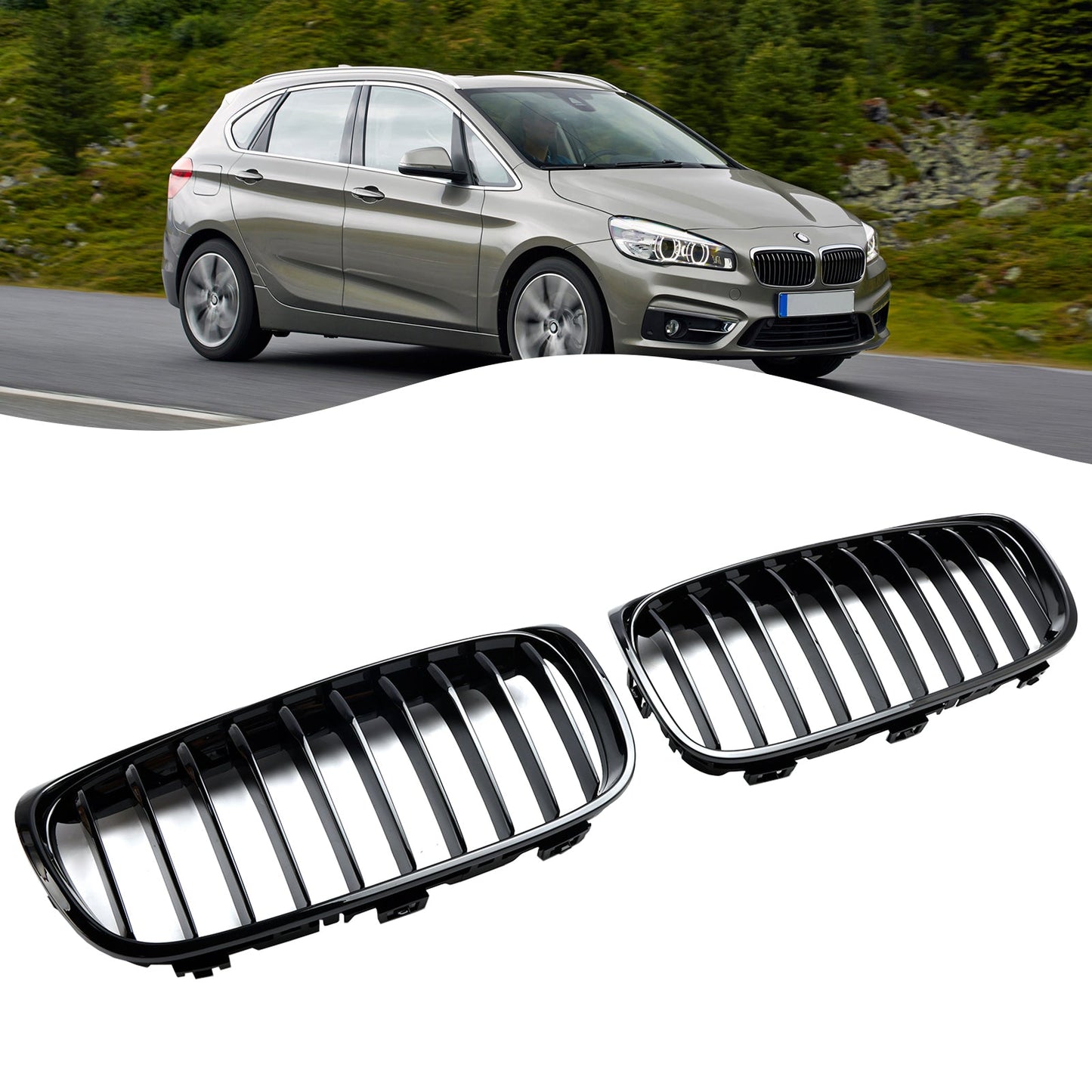 2015-2018 BMW 2 Series Gran Tourer F45 F46 Gloss Black Front Kidney Grille