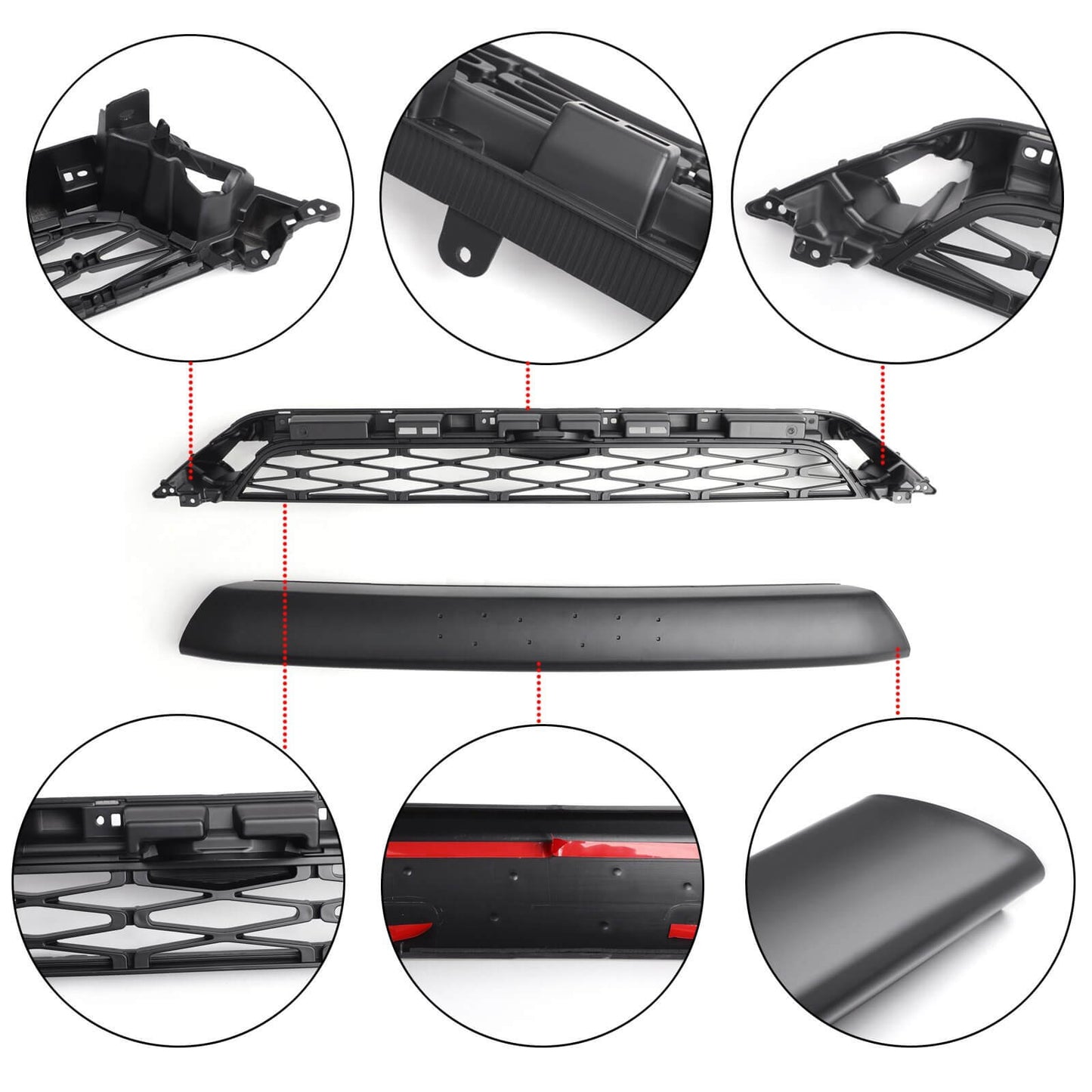 No Need to drill Version 2014-2019 4Runner TRD PRO 2 Piece Front Bumper Grille PZ323-35056 PZ327-35053 Grill Replacement+Gray