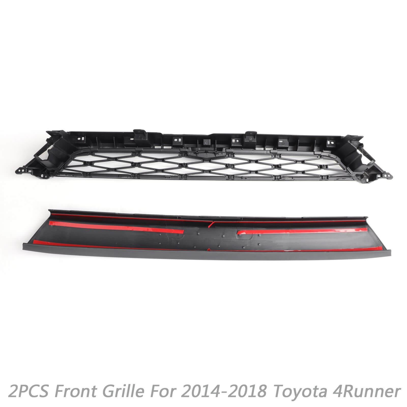 No Need to drill Version 2014-2019 4Runner TRD PRO 2 Piece Front Bumper Grille PZ323-35056 PZ327-35053 Grill Replacement+Gray