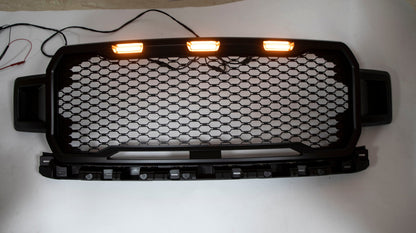 18-20 Ford F150 Honeycomb Grill Amber LED Raptor Style Grill Repalcment