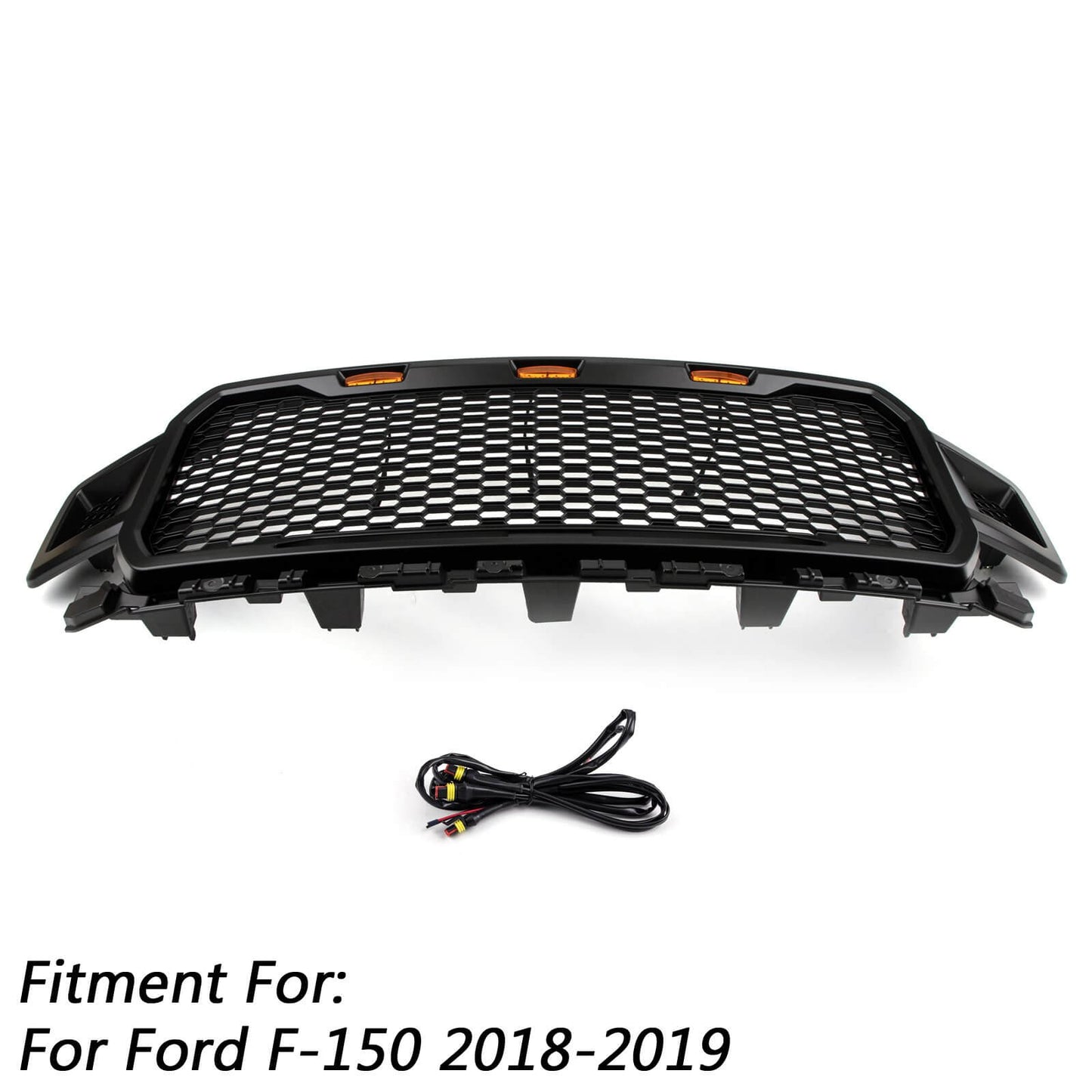 18-20 Ford F150 Honeycomb Grill Amber LED Raptor Style Grill Repalcment