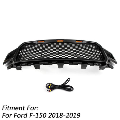 18-20 Ford F150 Honeycomb Grill Amber LED Raptor Style Grill Repalcment