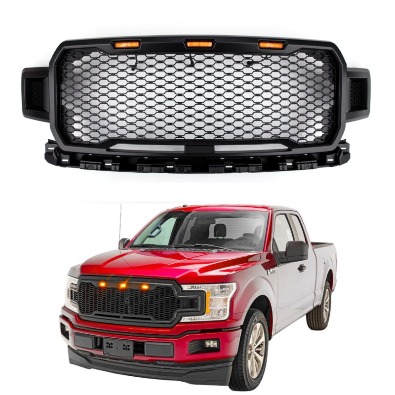 18-20 Ford F150 Honeycomb Grill Amber LED Raptor Style Grill Repalcment