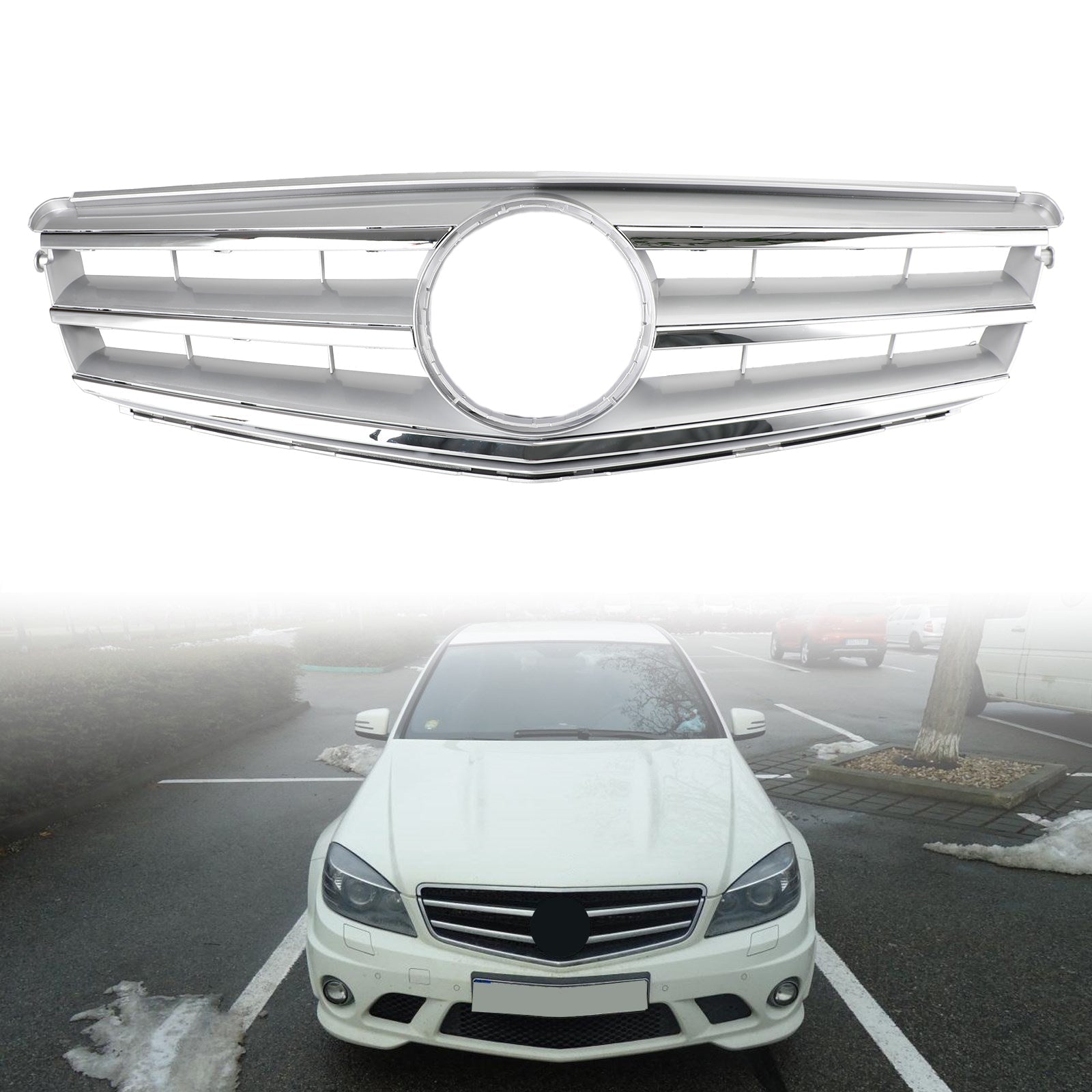 2008-2014 Mercedes-Benz C-Class W204 C300 C350 Chrome Front Bumper Grille with LED Emblem