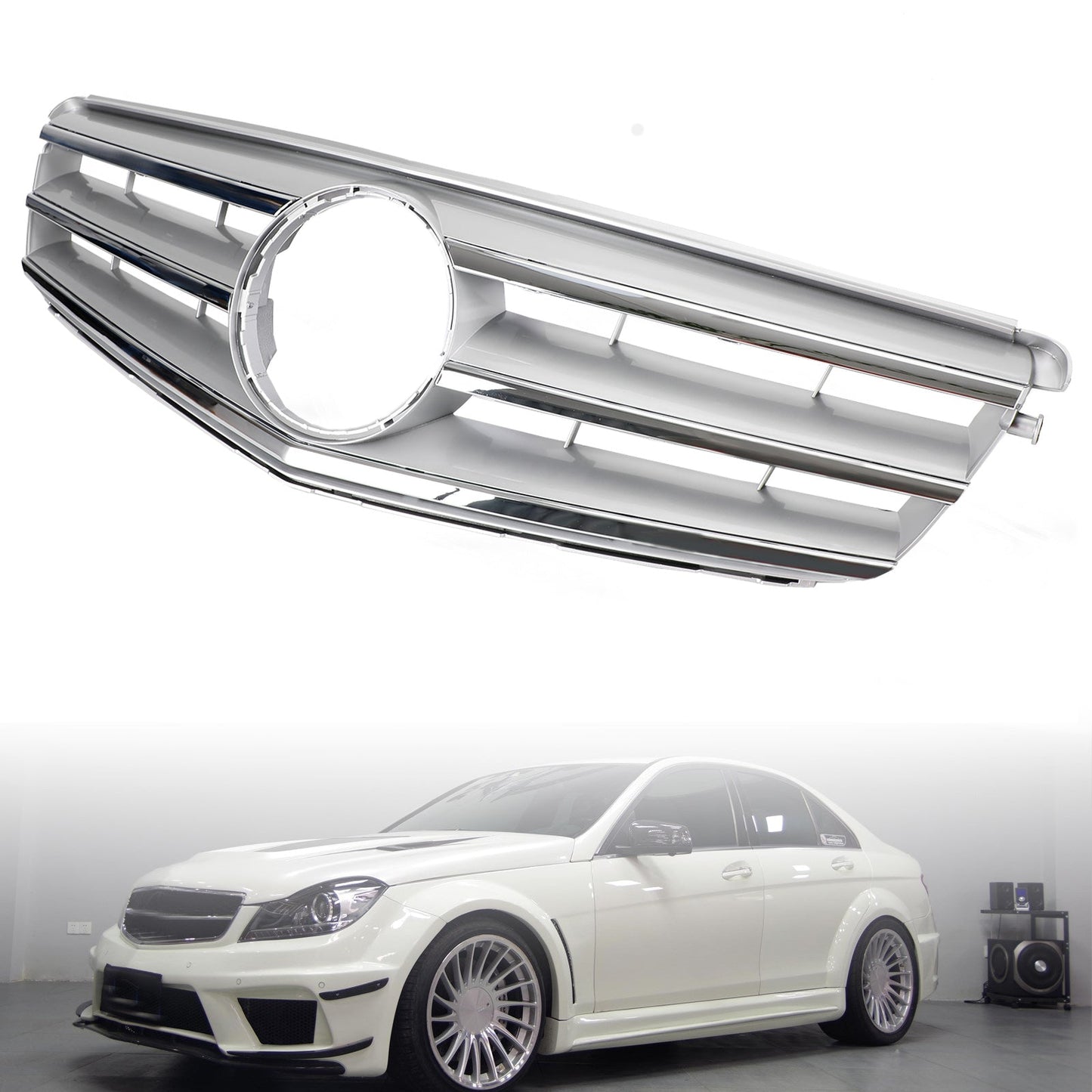 2008-2014 Mercedes-Benz C-Class W204 C300 C350 Chrome Front Bumper Grille with LED Emblem