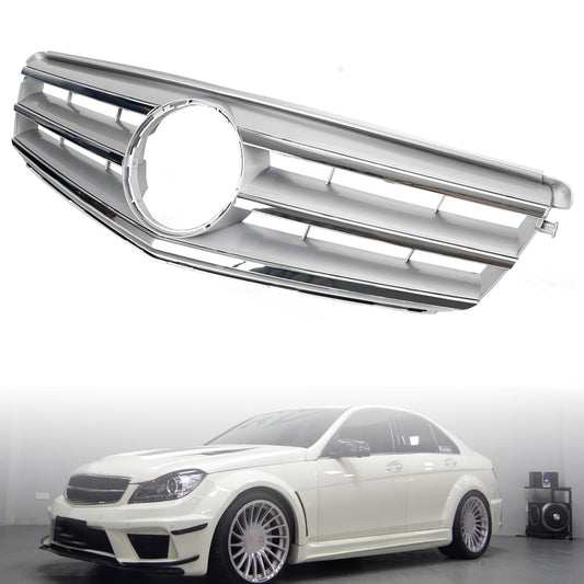 2008-2014 Mercedes-Benz C-Class W204 C300 C350 Black Chrome Front Bumper Grille with LED Emblem
