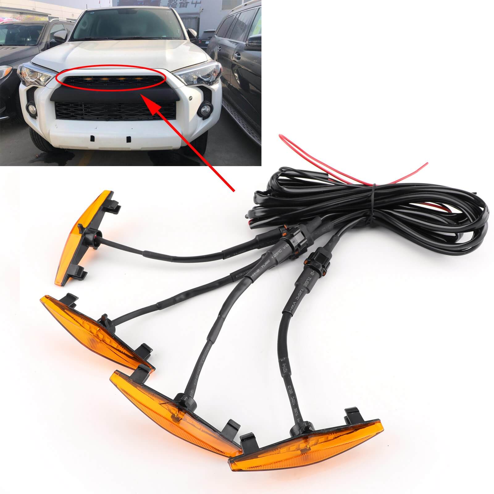 4PCS Plastic Car Grilles Grill LED Lights For Toyota 4Runner TRD Pro 2014-2019