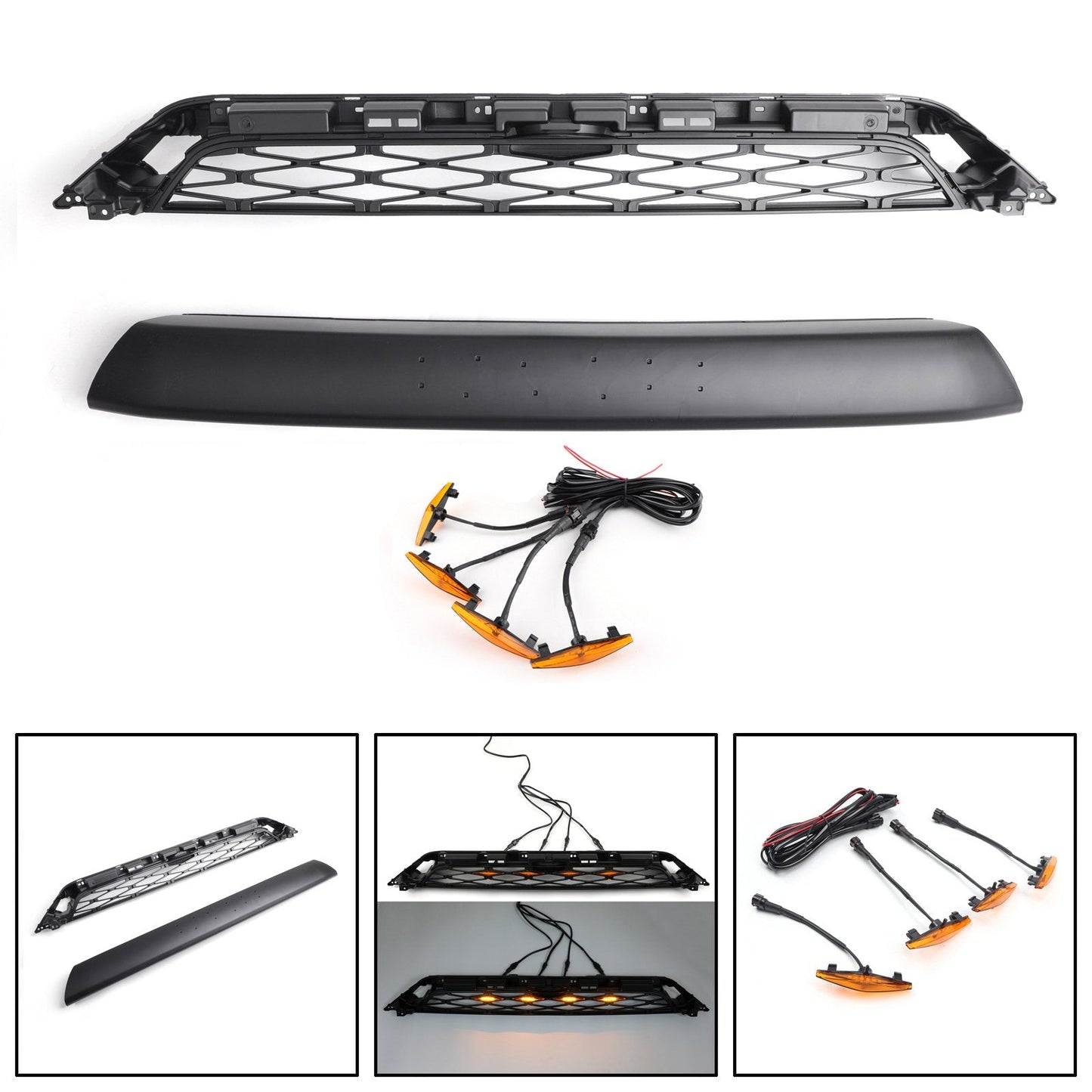 2014-2019 Toyota 4Runner TRD PRO Front Grille Grill Kit Gray Word + LED Light
