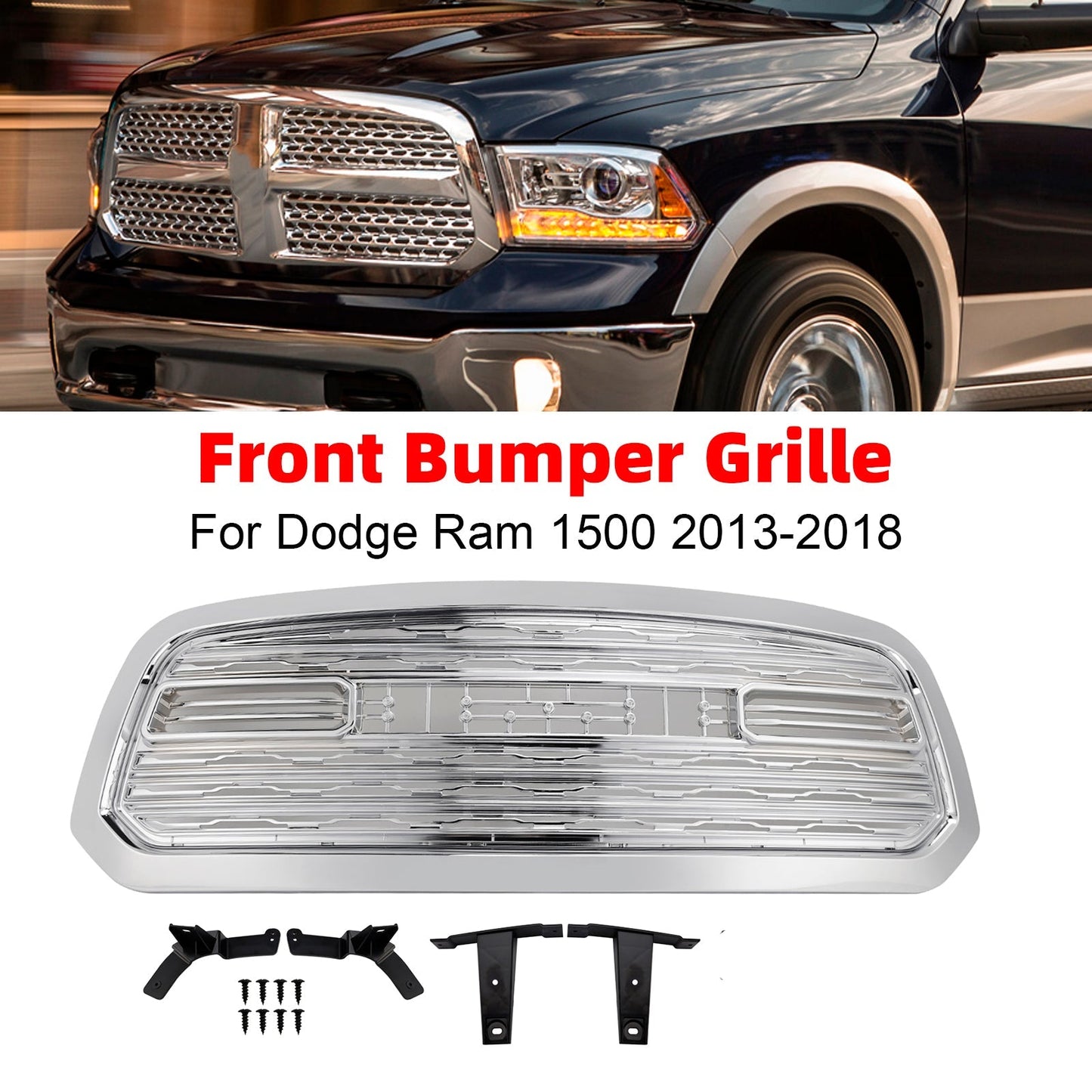 2013-2018 Ram 1500 LTD Style Chrome Front Bumper Grille