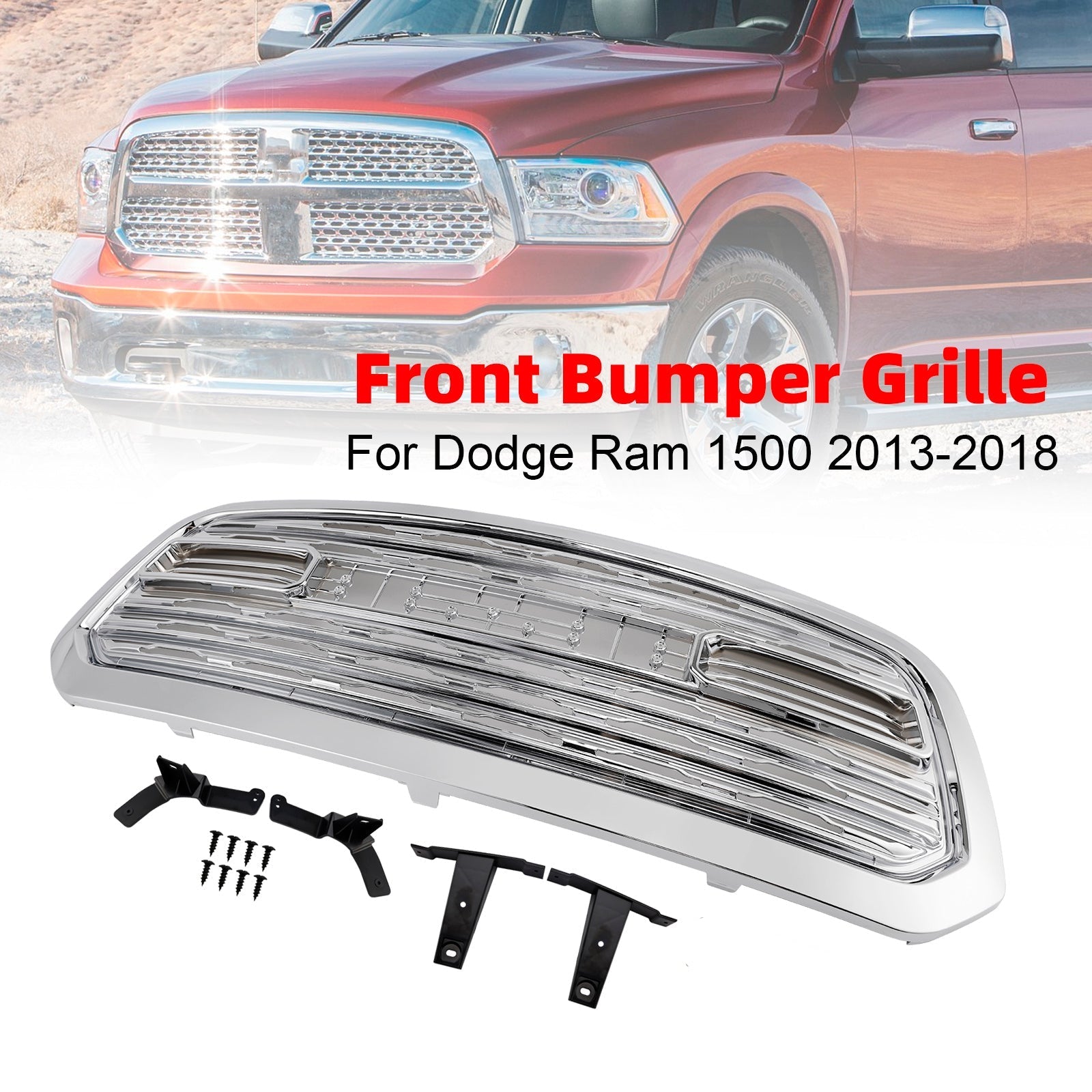 2013-2018 Dodge Ram 1500 LTD Style Chrome Front Bumper Grille