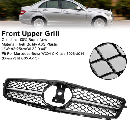 2008-2014 Mercedes-Benz C-Class W204 C300 C350 Gloss Black Chrome Front Grille