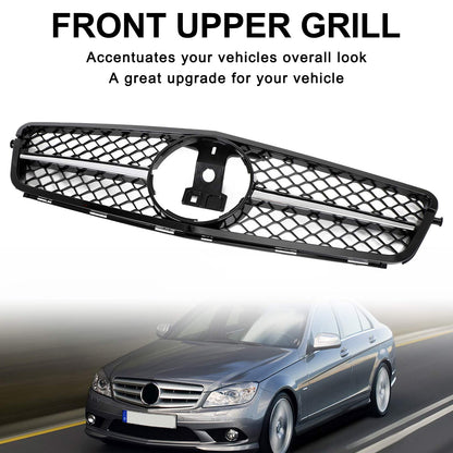 2008-2014 Mercedes-Benz C-Class W204 C300 C350 Gloss Black Chrome Front Grille