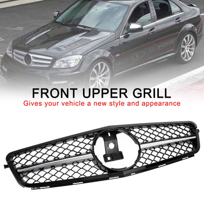 2008-2014 Mercedes-Benz C-Class W204 C300 C350 Gloss Black Chrome Front Grille