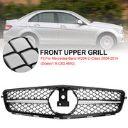 2008-2014 Mercedes-Benz C-Class W204 C300 C350 Gloss Black Chrome Front Grille