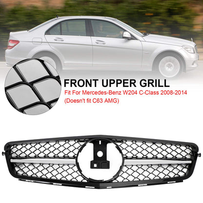2008-2014 Mercedes-Benz C-Class W204 C300 C350 Gloss Black Chrome Front Grille