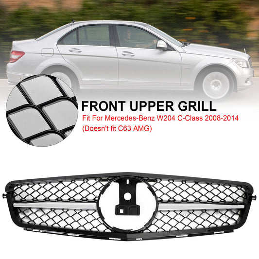 2008-2014 Mercedes-Benz C-Class W204 C300 C350 Gloss Black Chrome Front Grille