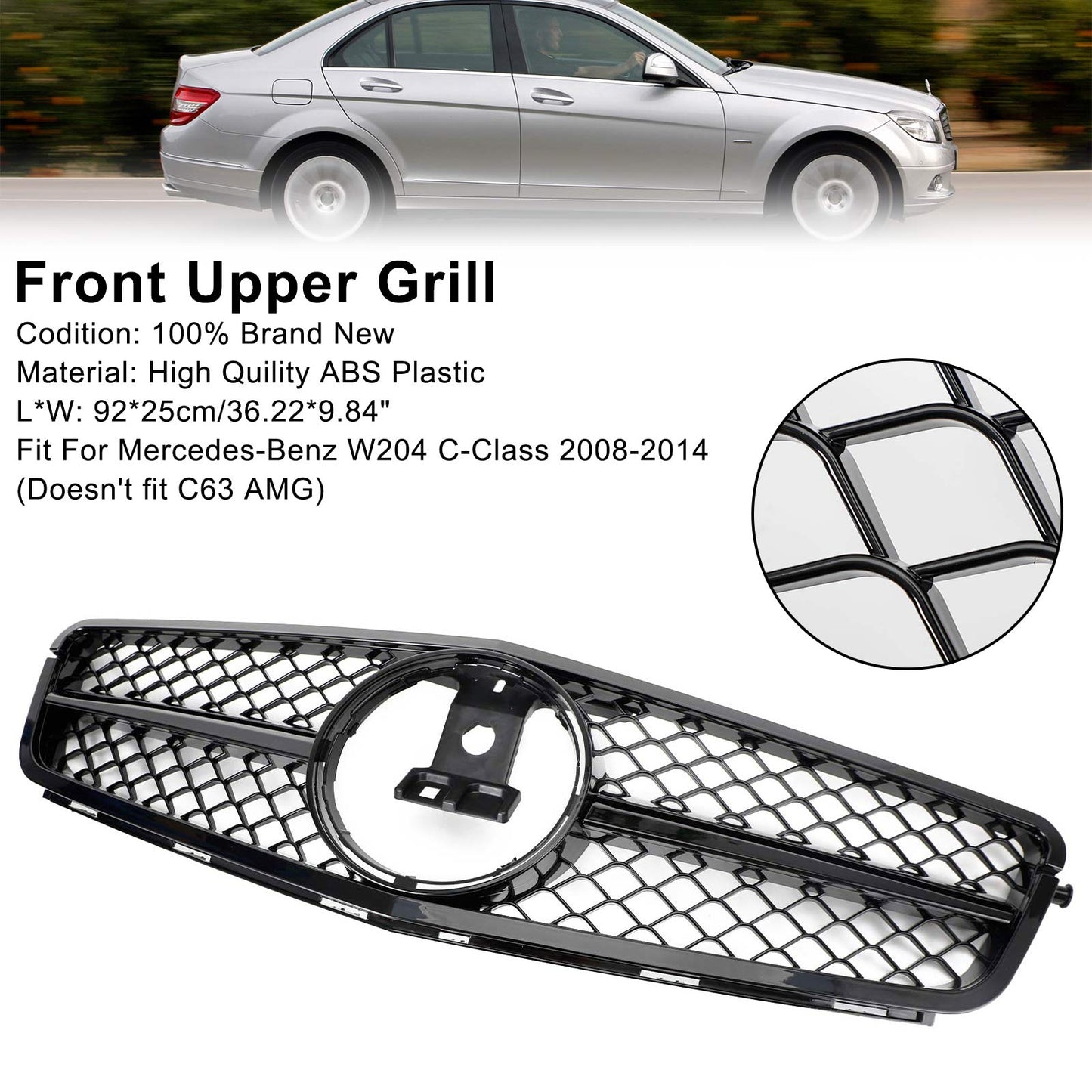 2008-2014 Mercedes-Benz C-Class W204 C300 C350 Front Bumper Grille with LED Emblem