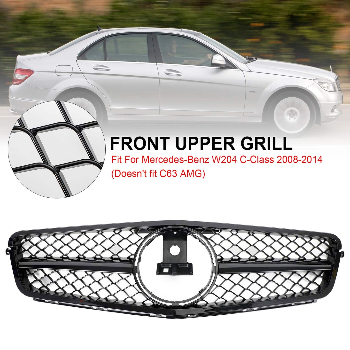 2008-2014 Mercedes-Benz C-Class W204 C300 C350 Front Bumper Grille with LED Emblem