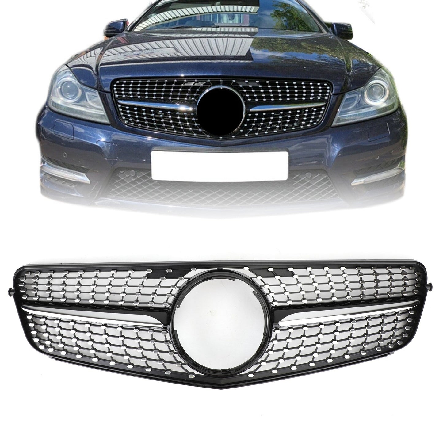 2008-2014 Mercedes-Benz C-Class W204 C180 C200 C300 Diamond Black Chrome Front Grille