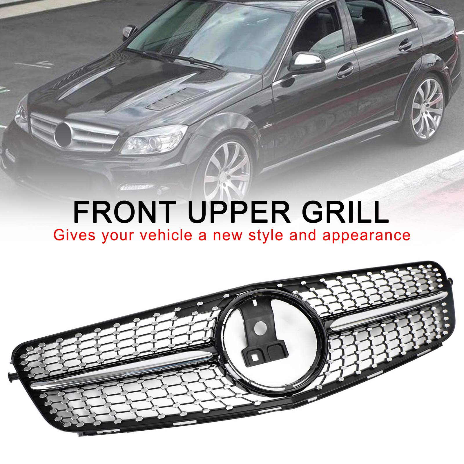 2008-2014 Mercedes-Benz C-Class W204 C300 C350 Diamond Front Bumper Grille