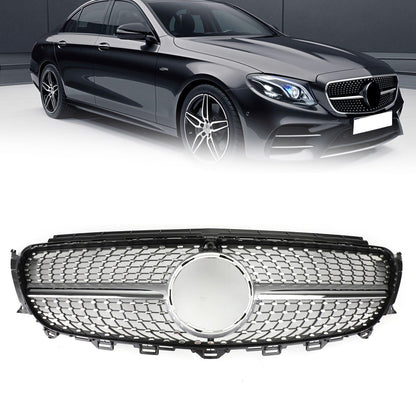2017-2019 Mercedes-Benz E-Class W213 E200 E250 E300 Diamond Silver Border Front Grille