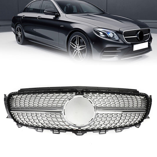 2017-2019 Mercedes-Benz E-Class W213 E200 E250 E300 Diamond Silver Border Front Grille