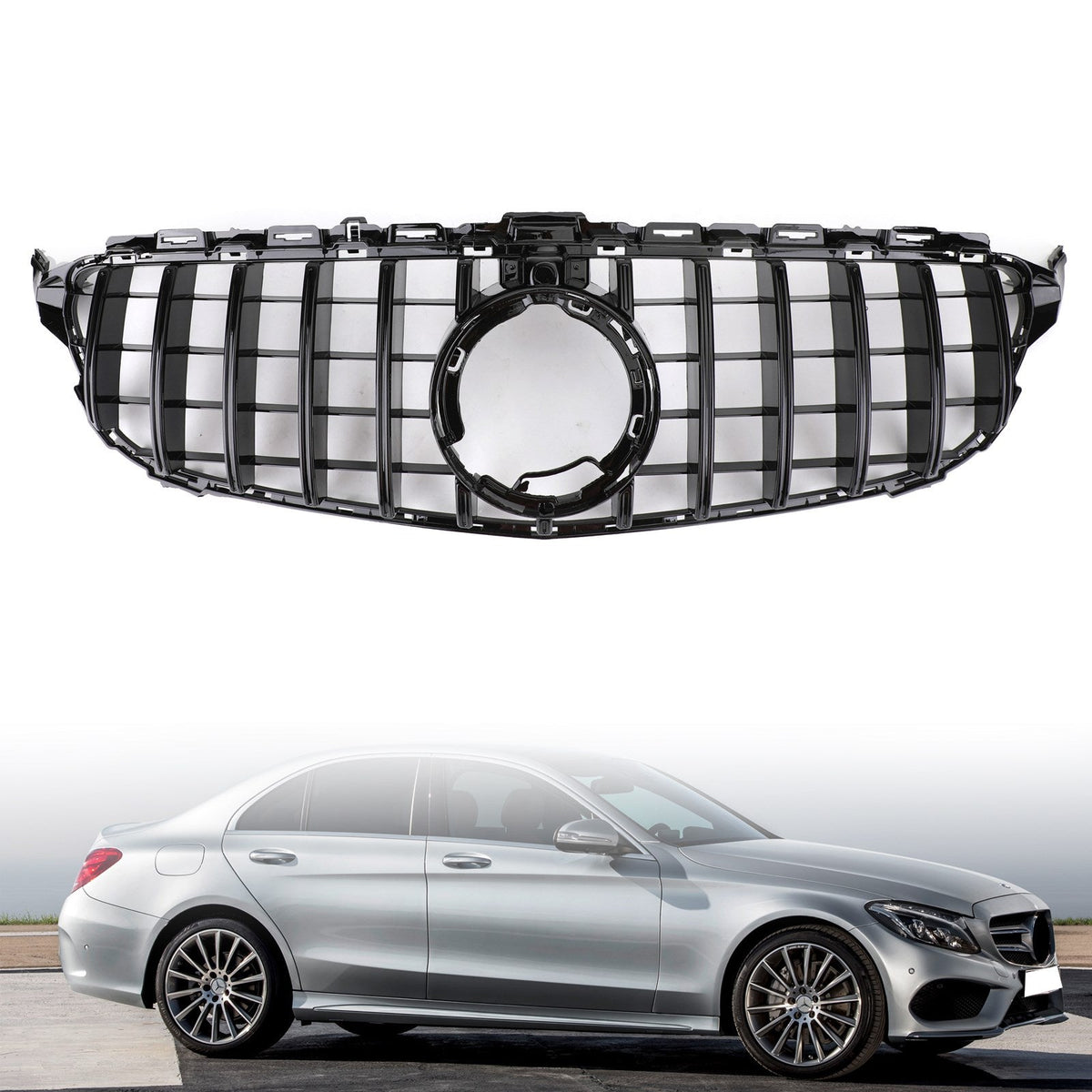 2019-2021 Mercedes-Benz C-Class W205 C205 A205 AMG GTR Style Black Front Grille with Camera Hole