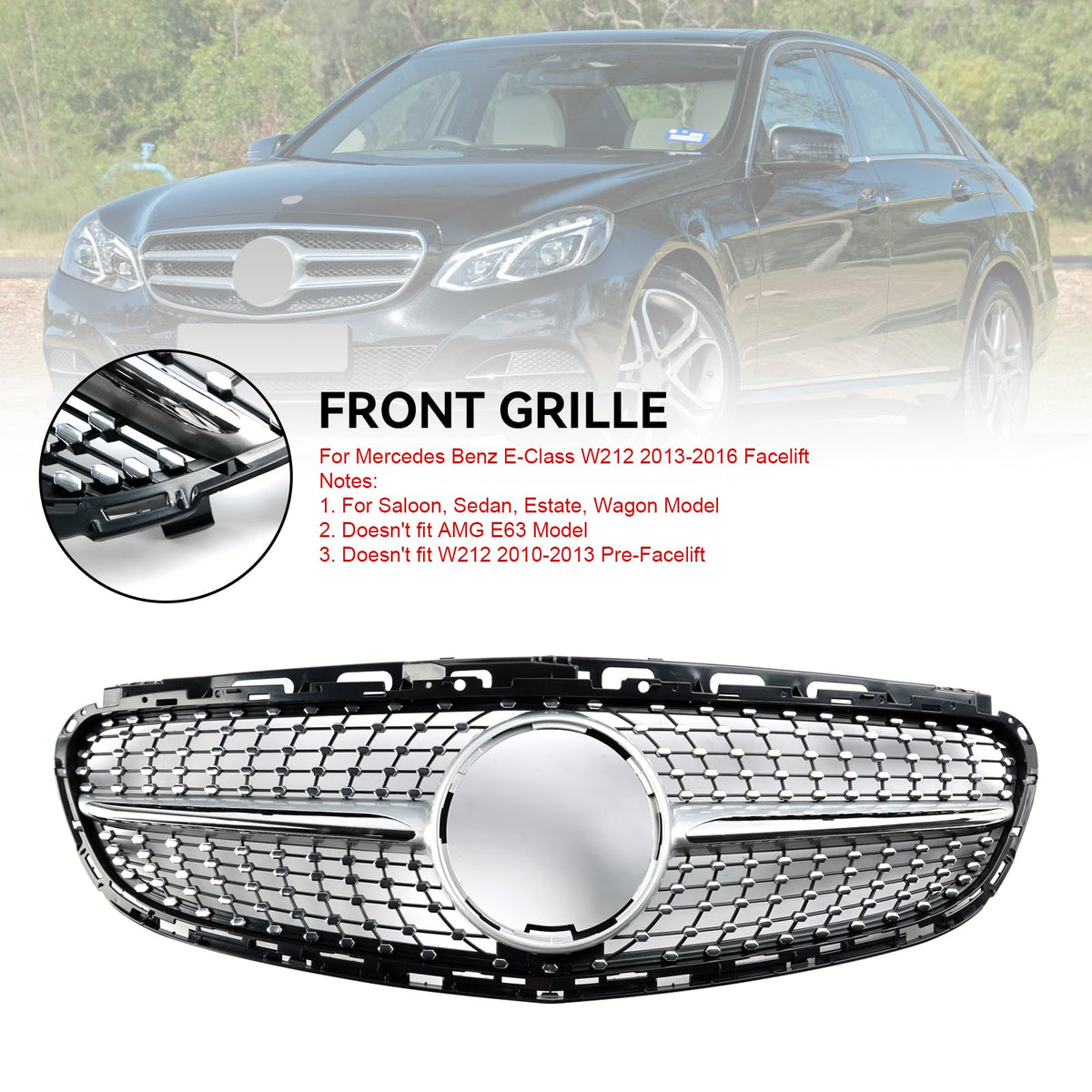 2013-2016 Mercedes-Benz E-Class W212 Facelift Diamond Front Bumper Grille (2128850622 / 2128850822)