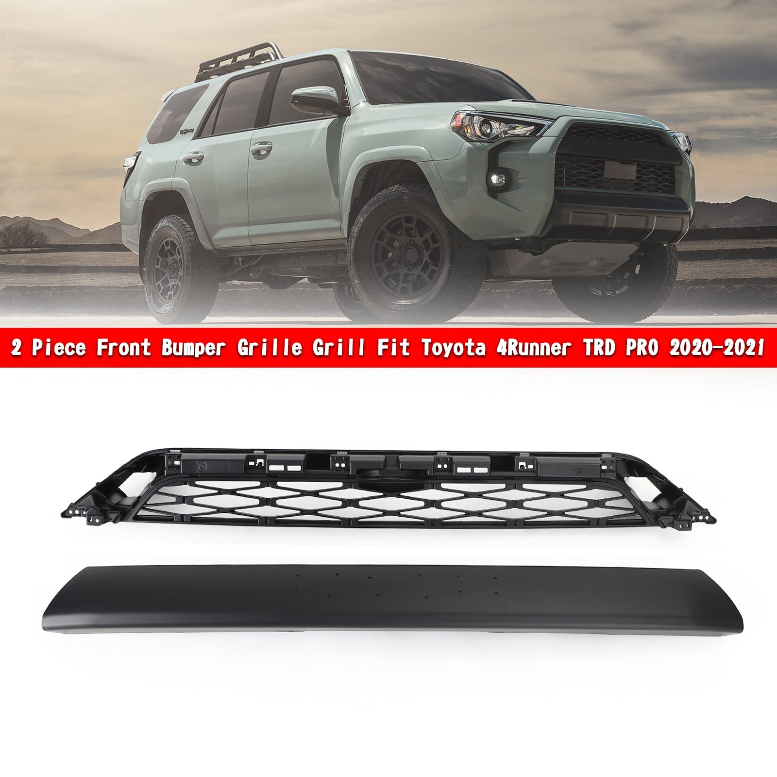 Need to drill Version 4Runner TRD PRO 20-23 Black Front Bumper Grill+Gray