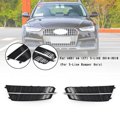 2016-2018 Audi A6 C7 S-Line Front Bumper Lower Grille — Black Chrome Pair