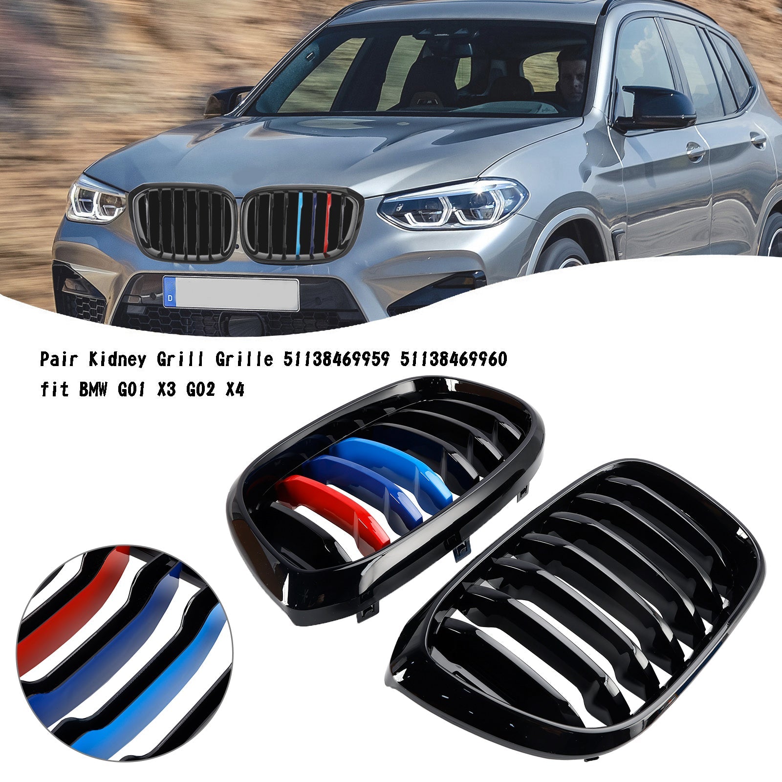 BMW X3 G01 X4 G02 M-Color Gloss Black Front Kidney Grille — Pair (51138469959)
