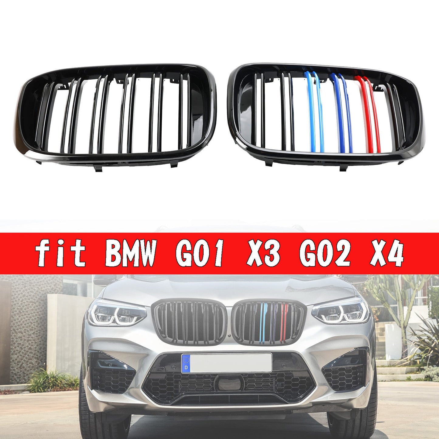 2018-2021 BMW X3 G01 / X4 G02 M-Color Gloss Black Front Kidney Grille — Pair (51138469959)