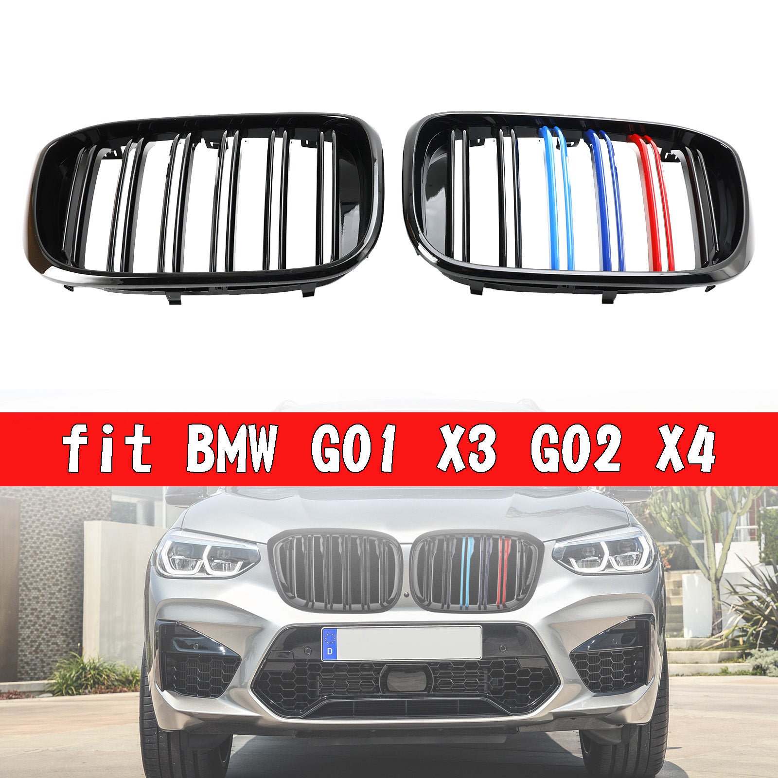 2018-2021 BMW X3 G01 / X4 G02 M-Color Gloss Black Front Kidney Grille — Pair (51138469959)